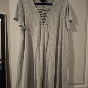 Lane Bryant Casual Gray Lace-Up Dress